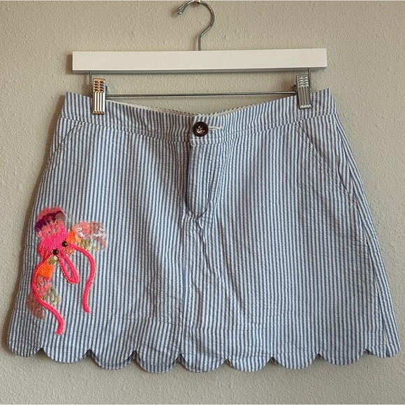 Lilly Pulitzer Pants - Lilly Pulitzer Blue & White Seersucker Skort with Sequin Jellyfish | Size 6